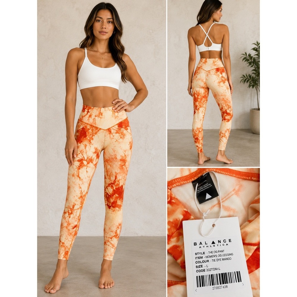 Balance Athletica The OG Pant Womens Leggings Tie Dye Mango Orange Large NEW